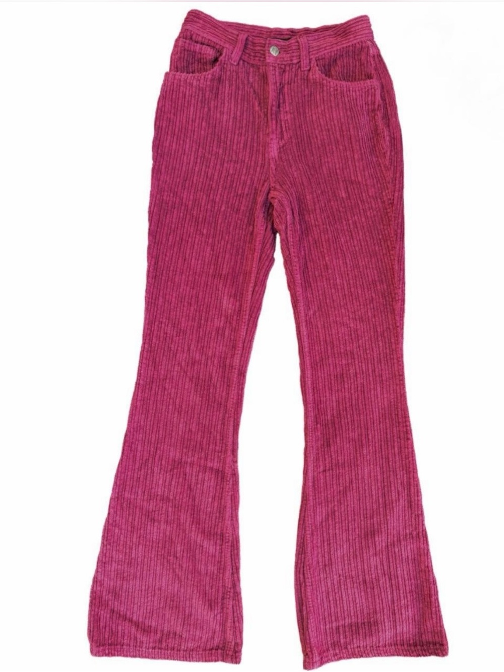 Reclaimed Vintage Pink Corduroy Flare Pants High Waisted Retro Boho Size 24 0
